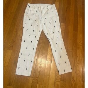 Crown & Ivy sz 6 skinny straight white blue embroidered seahorse jeans beach